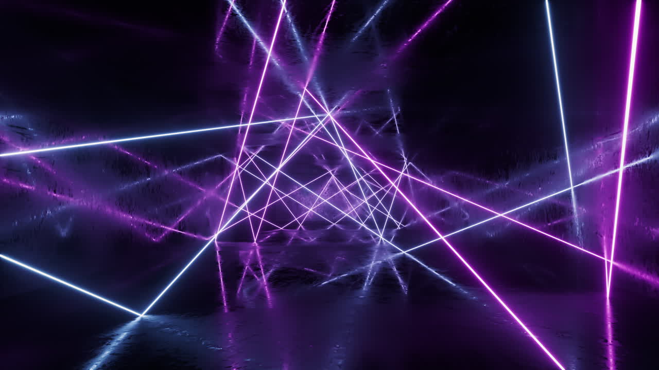 el túnel de líneas de neón brillantes, renderización en 3d.