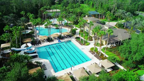 Aerial-shot-of-a-resort-style-Pool-Area