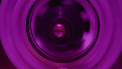 close-up view of a purple machine part