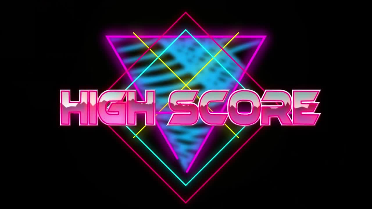 핑크 메탈릭으로 높은 점수 텍스트의 애니메이션, 검은색에 네온 선 위에