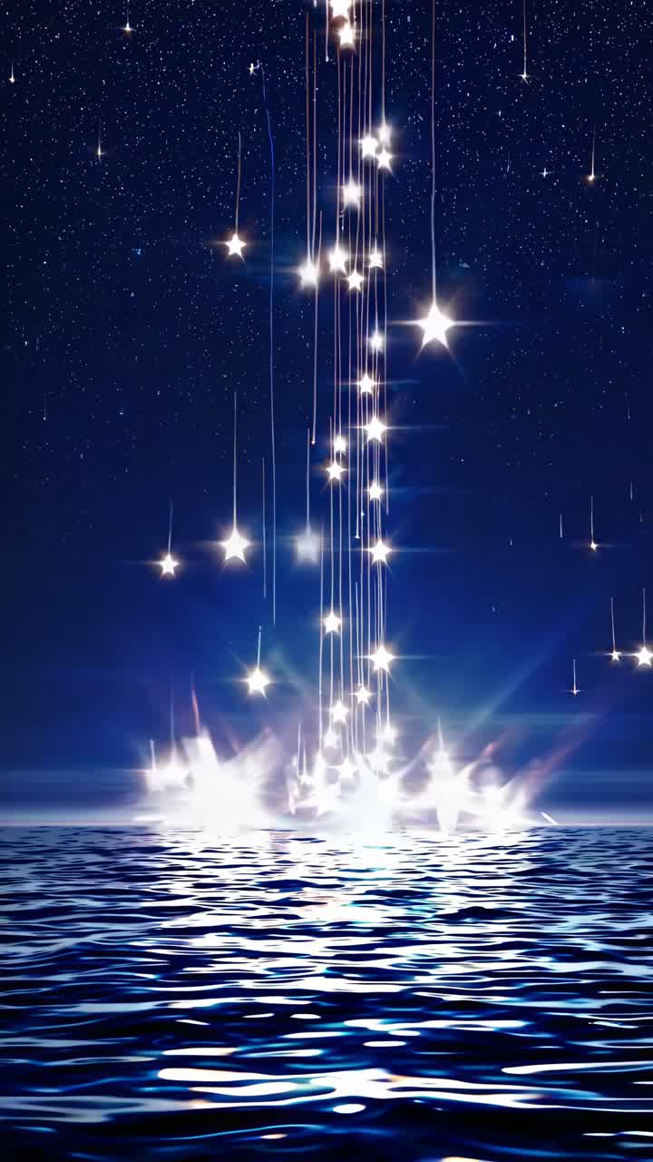 A mesmerizing video concept showing a low-angle view of a starry night sky reflecting on a calm