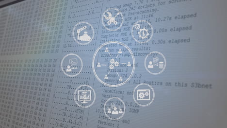 Animation of digital icons spinning over data processing against grey background