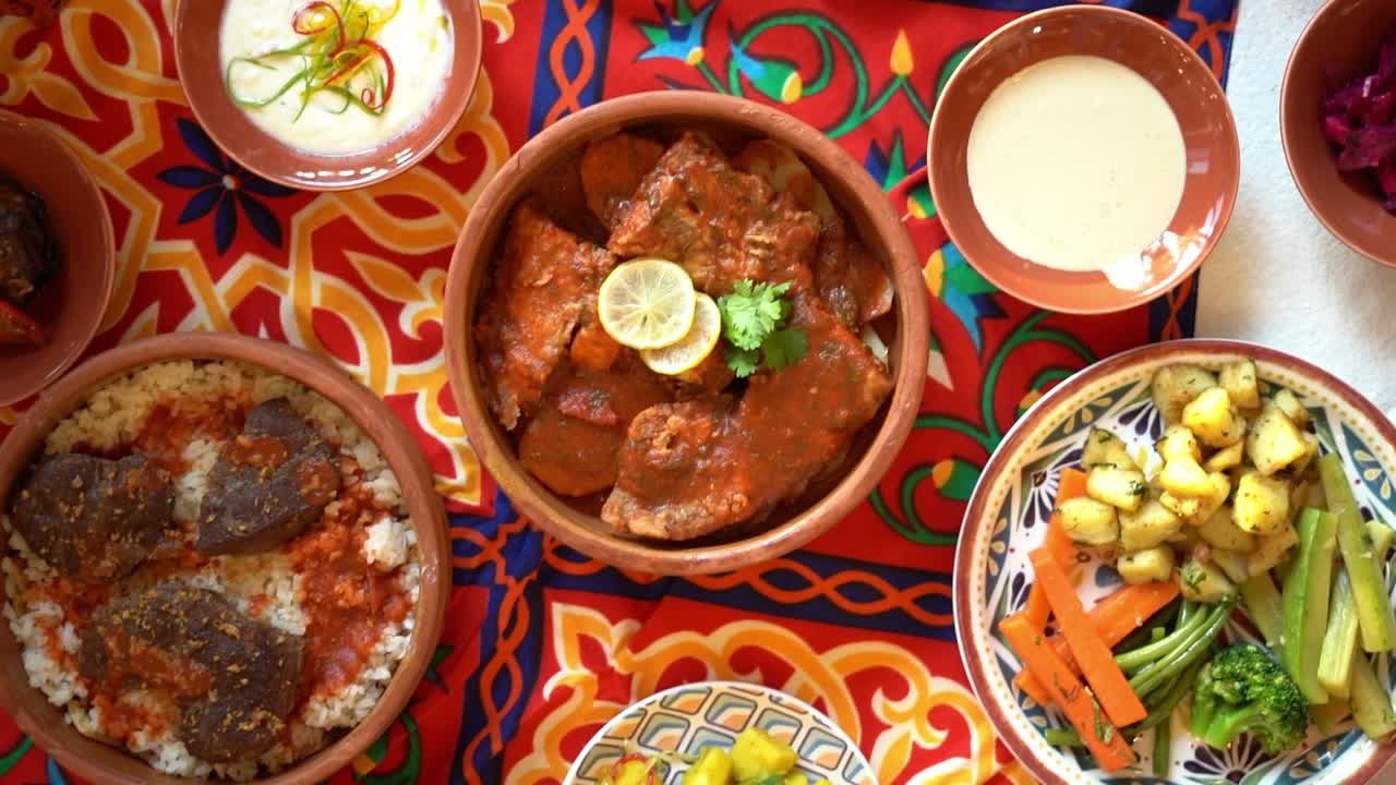 View of a Egyptian lunch, close up shot, high angle shot