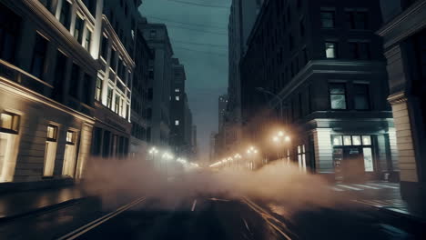 foggy night city street