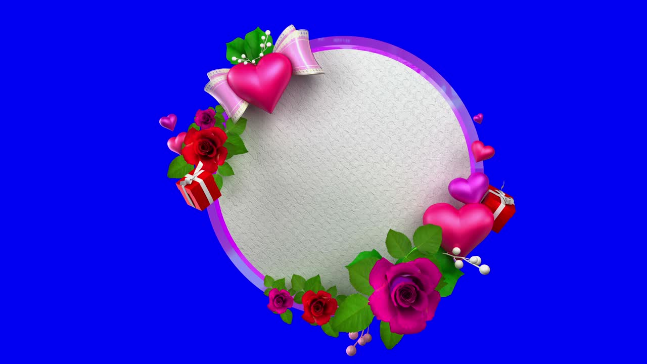 4k 매트 마스크에서 3차원 애니메이션으로 로맨틱 스티커 태그 장식