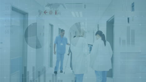 animation of financial data processing over doctor and patient in hospital