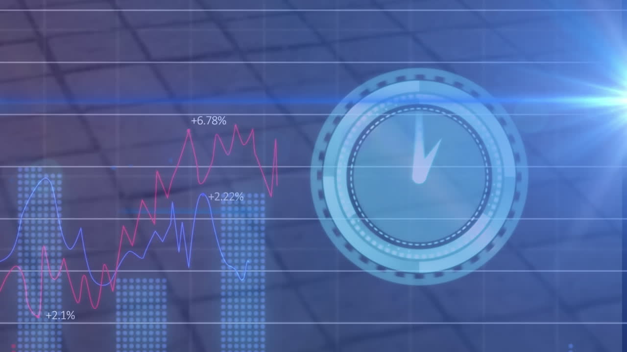 Animazione di orologio su elaborazione di dati finanziari