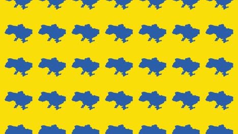 mapa de país de ucrania azul patrón animado en un fondo amarillo. simple gráfico de movimiento político fondo de bucle sin costuras