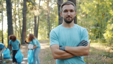 community volunteer group cleaning up a forest