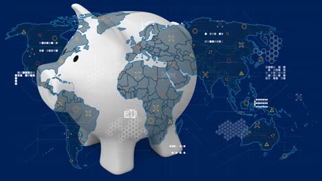 animación de la alcancía sobre el mapa del mundo y datos sobre el fondo de la marina