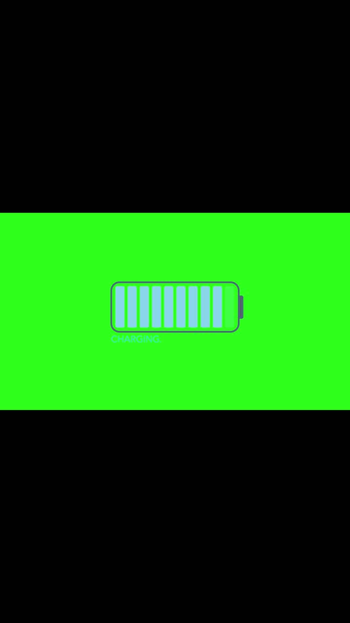 A battery icon fills progressively on a bright green background, indicating charging progress over 20 seconds