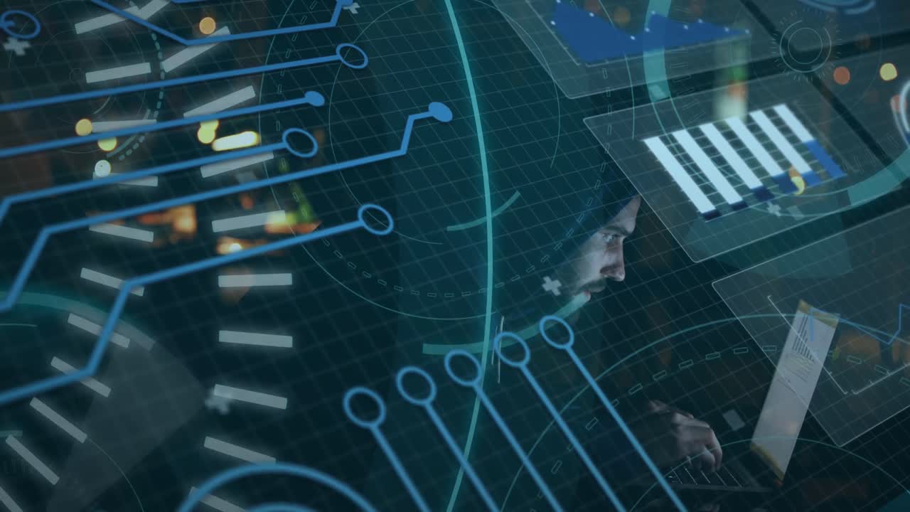 animación del procesamiento de datos financieros y el mercado de valores a través de una red de conexiones