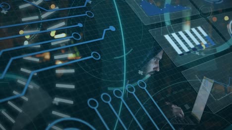 Animation of financial data processing and stock market over network of connections