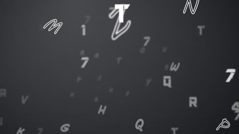 digital animation of multiple changing numbers and alphabets floating against grey background