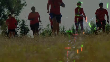 animación del procesamiento de datos sobre un grupo de niños corriendo