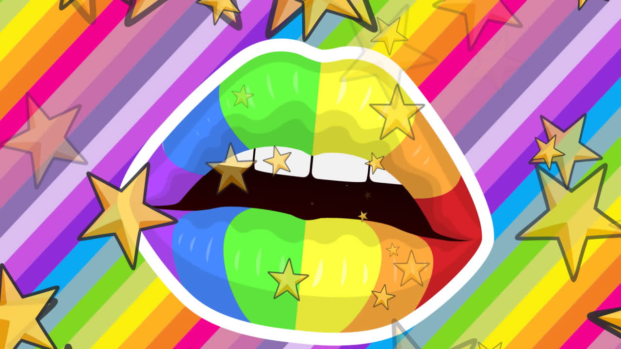 무지개 위에 떨어지는 별과 입의 애니메이션