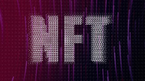 digital pattern with nft text on purple abstract background in animation style