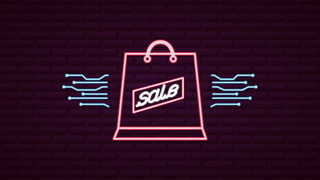 cyber lunes luces de neón animación con bolsa de compras