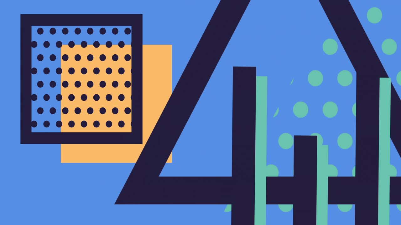 Digital animation of colorful abstract shapes moving against blue background