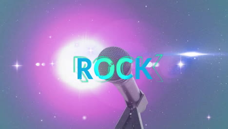 animation of rock text over light spots and microphone