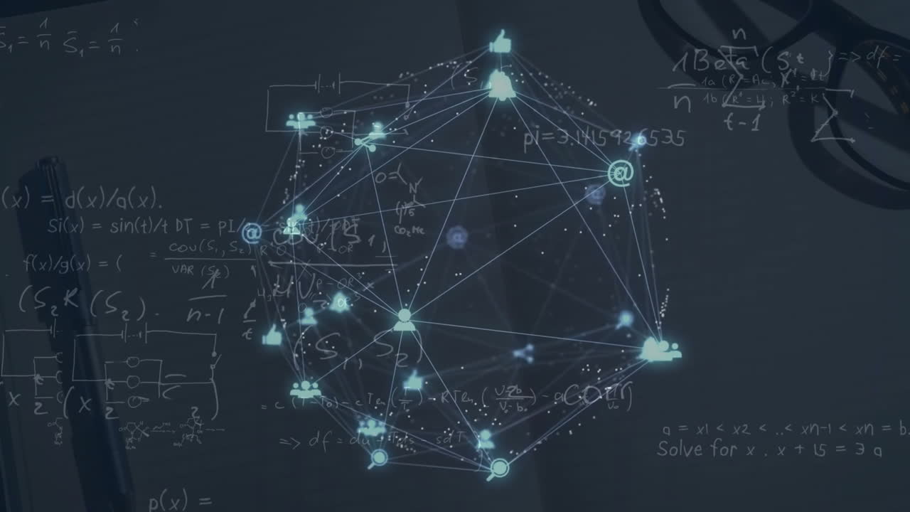 어두운 배경에서 연결 네트워크와 데이터 처리의 애니메이션