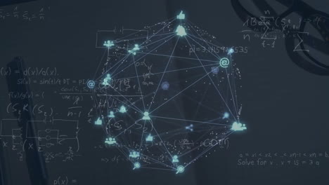 Animation-of-network-of-connections-and-data-processing-over-dark-background