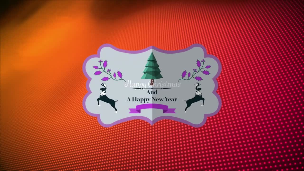 animación de feliz navidad y un texto de feliz año nuevo sobre fondo rojo