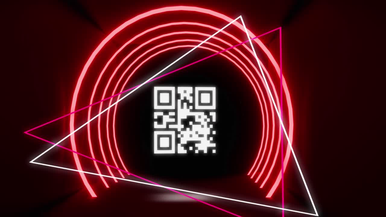 QR code scanner with neon elements against black background