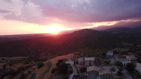 spanish town filmed with a drone during sunset, sierra de guara