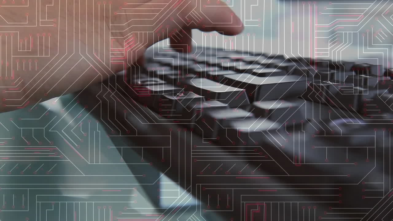 animación de la placa de circuitos sobre el hombre caucásico usando computadora