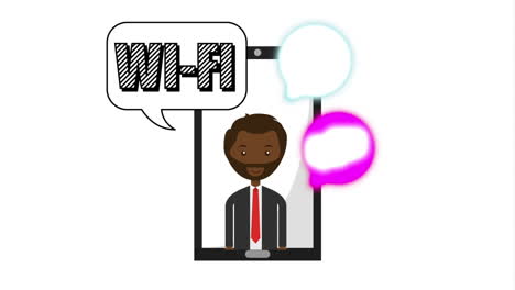 afro businessman with ecommerce technology animation