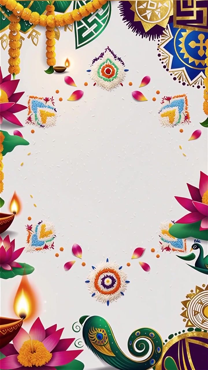 Sfondo Diwali con Diyas luminosi, Rangoli e fiori di loto