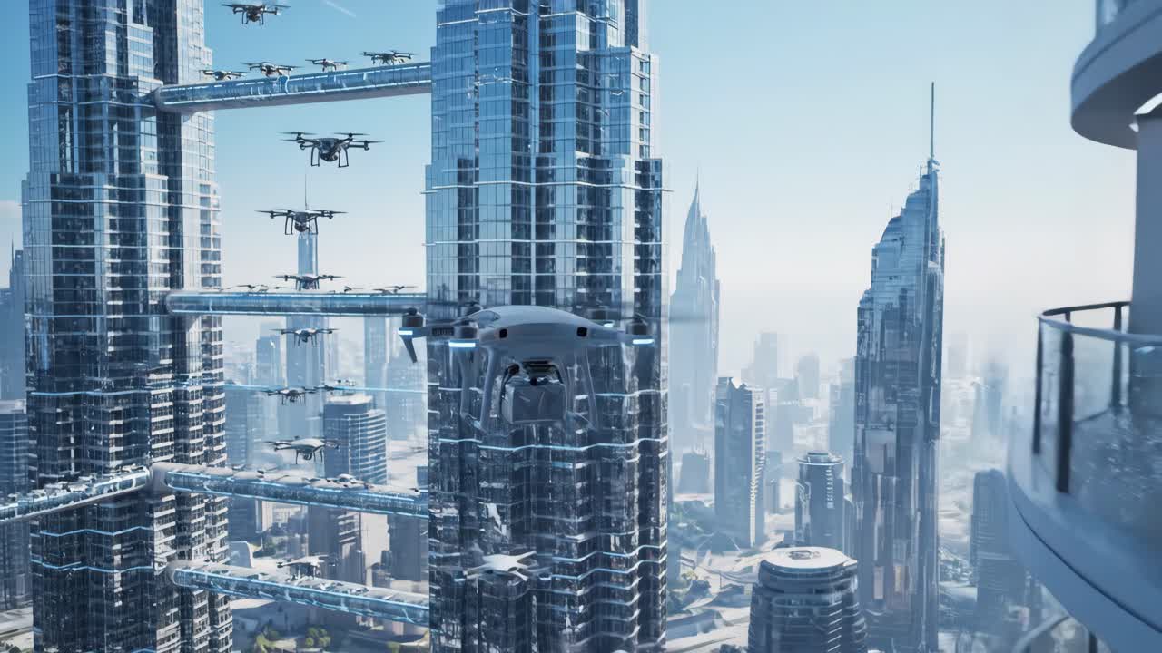 Futuristic Drone Delivery in a Modern City