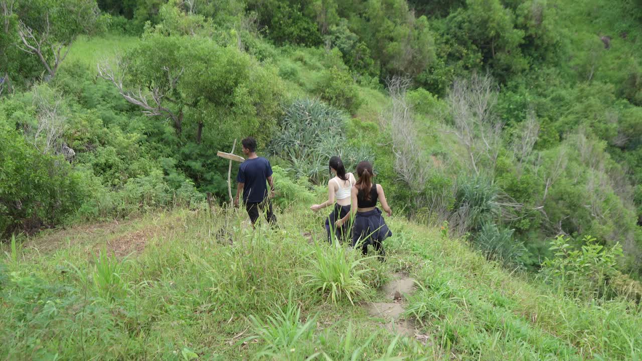 Hikers on a mountain trail