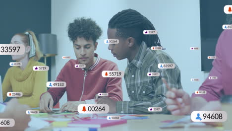 animation of social media data processing over diverse business people in office
