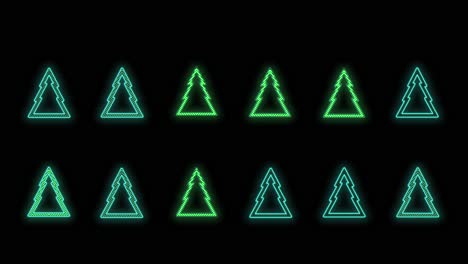 Christmas-trees-pattern-with-neon-pulsing-light-on-black-gradient