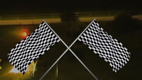 banderas de carreras cruzadas colgando de un poste