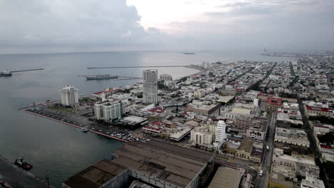 drone shot of the shipyards of the port of veracruz at dawn