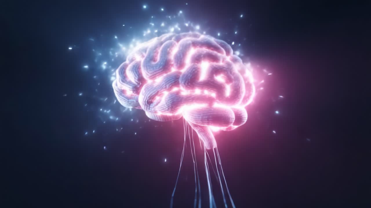 A mesmerizing and vibrant representation of a brain illuminated with sparkling lights, symbolizing creativity, intelligence, and the complexities of human thought and emotion