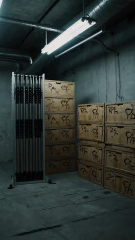 empty industrial basement with storage boxes