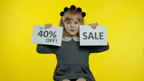 child kid showing sale and up to 40 percent off discount advertisement banners. black friday concept