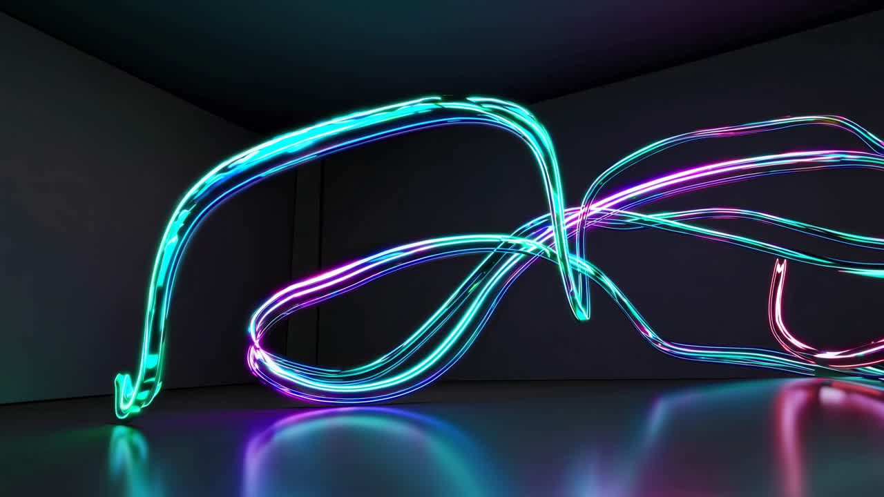Neon Glowing Abstract Lines in a Dark Space