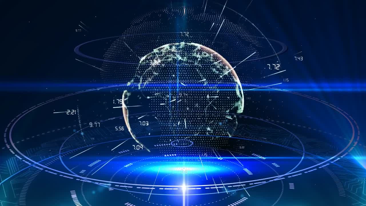 지구상의  ⁇ 은 반점의 애니메이션과 검은 바탕의 데이터 처리