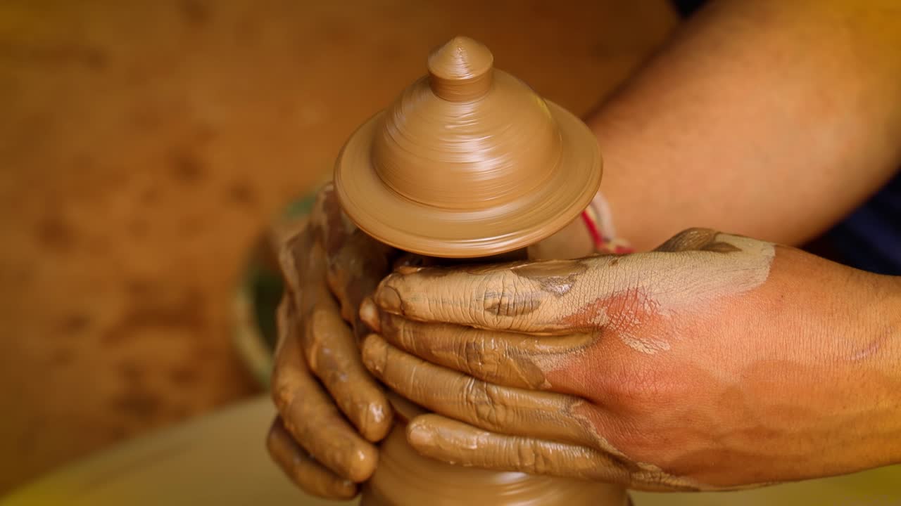 el alfarero en el trabajo hace platos de cerámica. india, rajasthan.