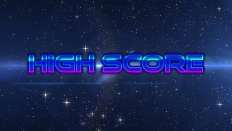 animation of high score text over light trails and spots on black background