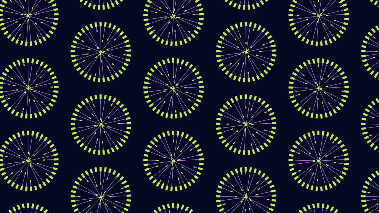 Cerchi che girano, motivo ipnotizzante di cerchi fluttuanti e colorati su sfondo scuro