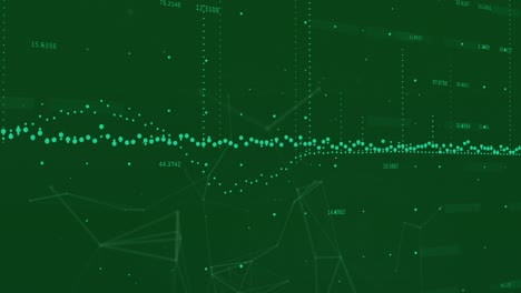 Animation-of-data-processing-and-network-of-connections-against-green-background