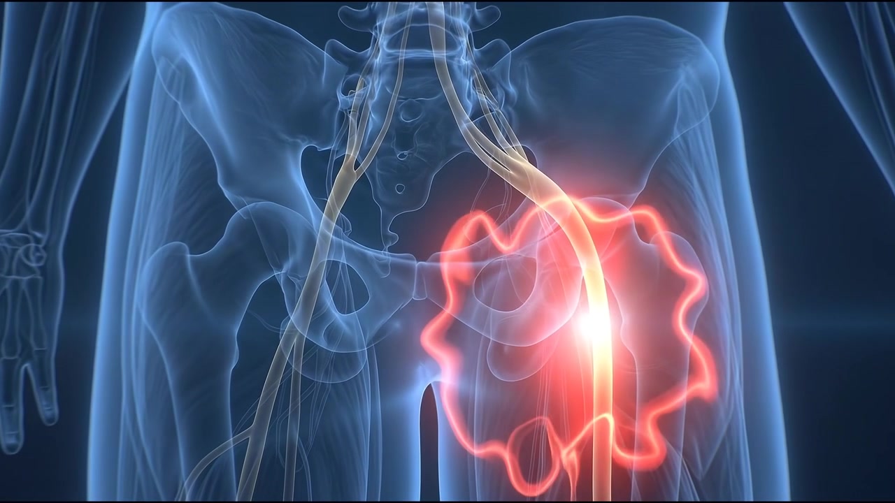 Animazione medica della sciatalgia nell'anca umana