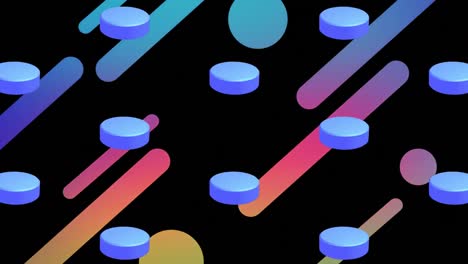 animation of colourful shapes repeated on black background