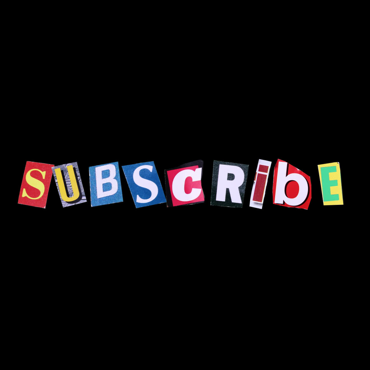 Animated Cut Out Letters Spelling SUBSCRIBE on Black Background